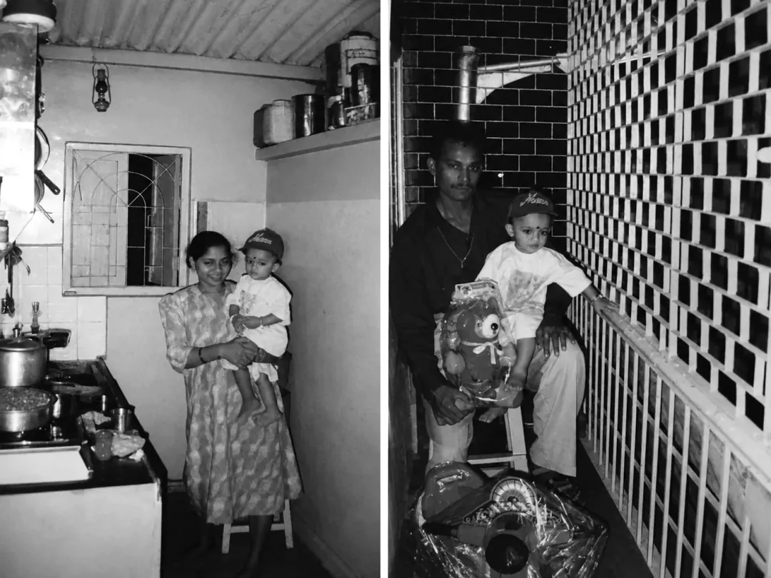 Two childhood photographs at the family home