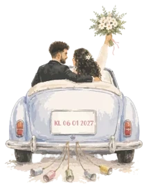 Bosco and Stefina driving away, just married