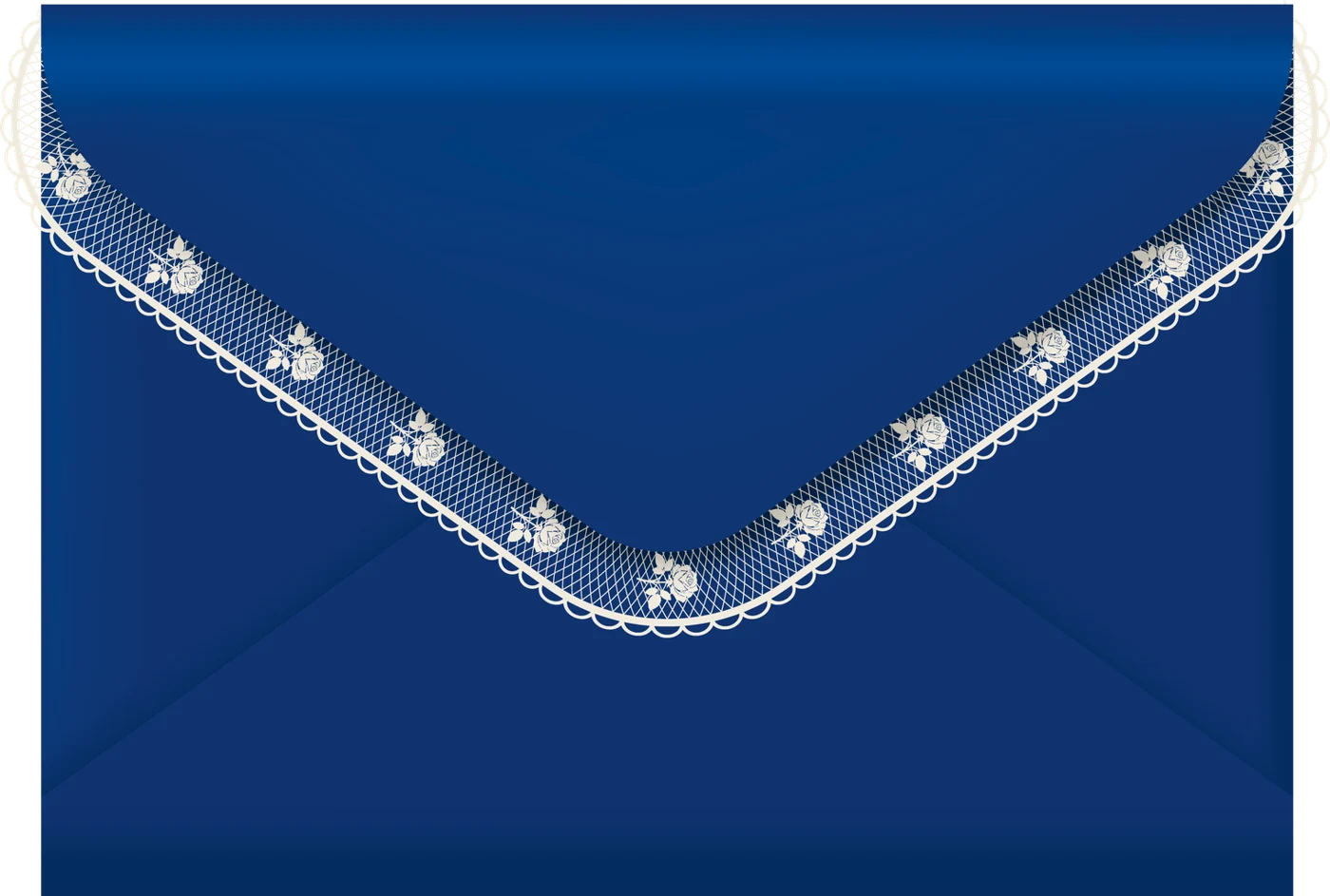 A royal-blue envelope with lace trim, sealed with a wax seal