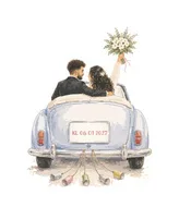 Just married, driving away